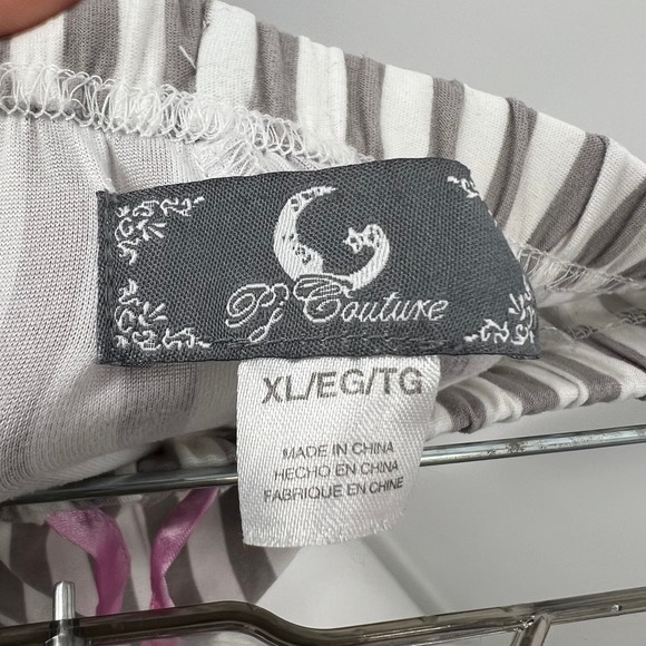 PJ Couture White Gray Striped Pink Lace Short Sleeve Set Light Women's XL READ - Picture 5 of 10